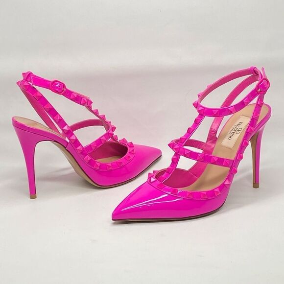 Valentino Garavani Rockstud Ankle Strap Patent-Leather Pumps size 38 - Picture 7 of 13